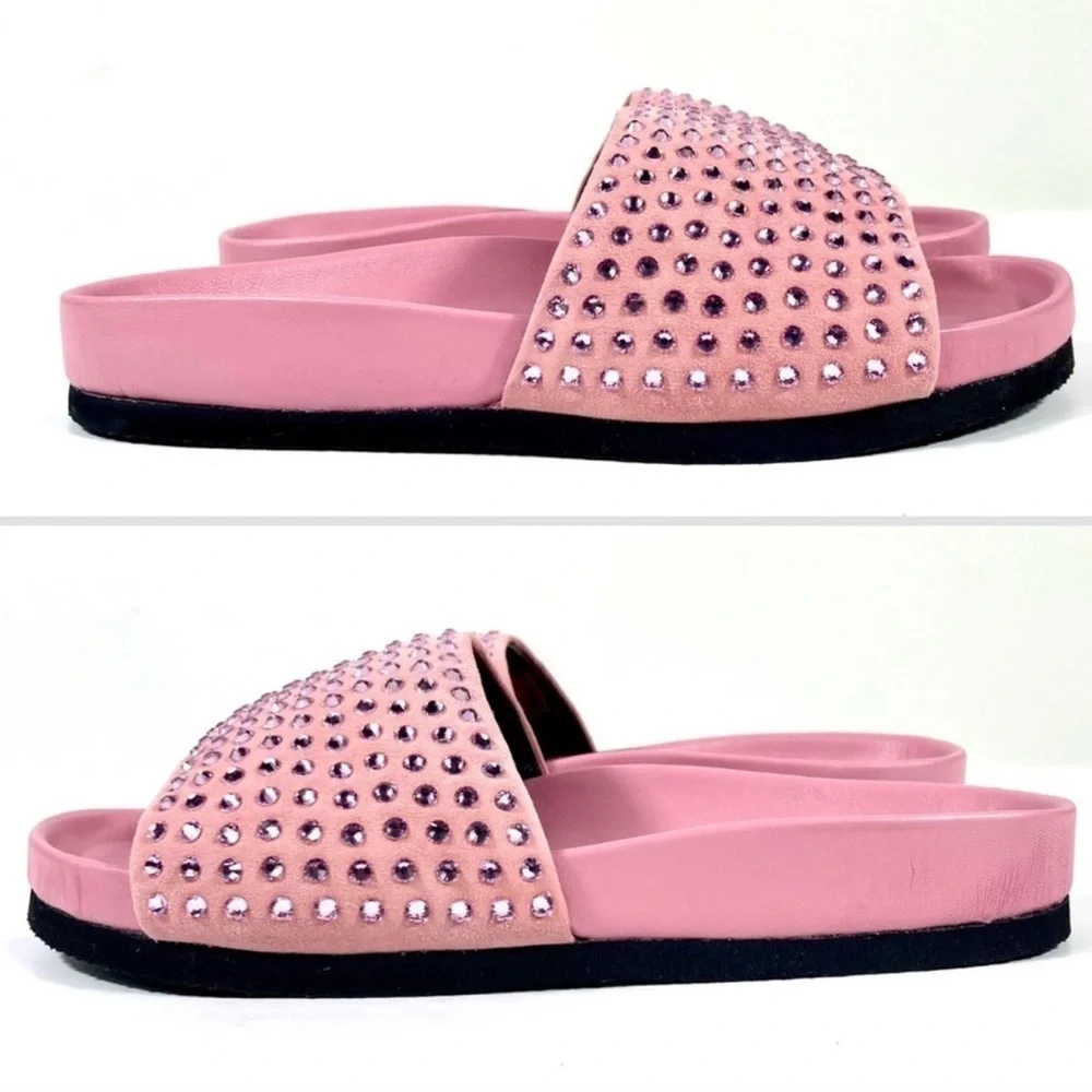 NEW JW ANDERSON Pink Suede Crystal Italian Leather Sandal Slides Size 9
